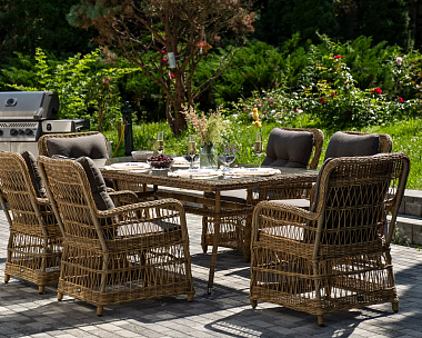 Обеденная Цесена 4SIS группа плетеная из искусственного ротанга, цвет соломенный