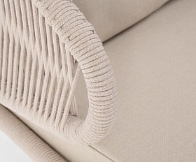 Диван двухместный Милан 4SIS из роупа (веревки), каркас алюминий белый, роуп бежевый круглый, ткань бежевая