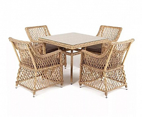 Плетеная обеденная группа Айриш 4SIS из искусственного ротанга, цвет соломенный