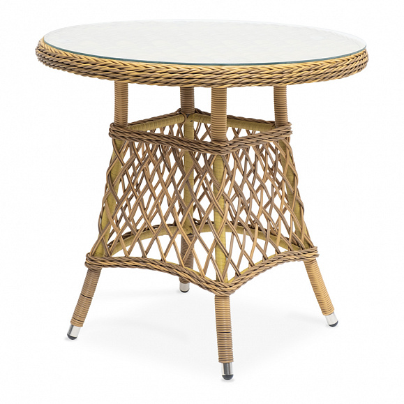 Эспрессо плетеный круглый стол, диаметр 80 см, цвет соломенный фото 1