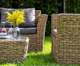 Лаунж-зона Капучино Сингл 4SIS из искусственного ротанга (гиацинт), цвет соломенный