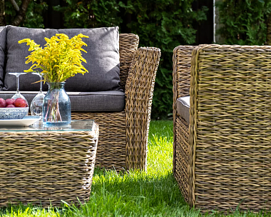 Лаунж-зона Капучино Сингл 4SIS из искусственного ротанга (гиацинт), цвет соломенный