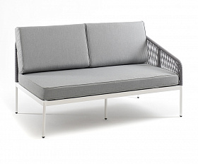 Канны левый модуль плетеный из роупа, каркас алюминий белый муар, роуп светло-серый круглый, ткань светло-серая