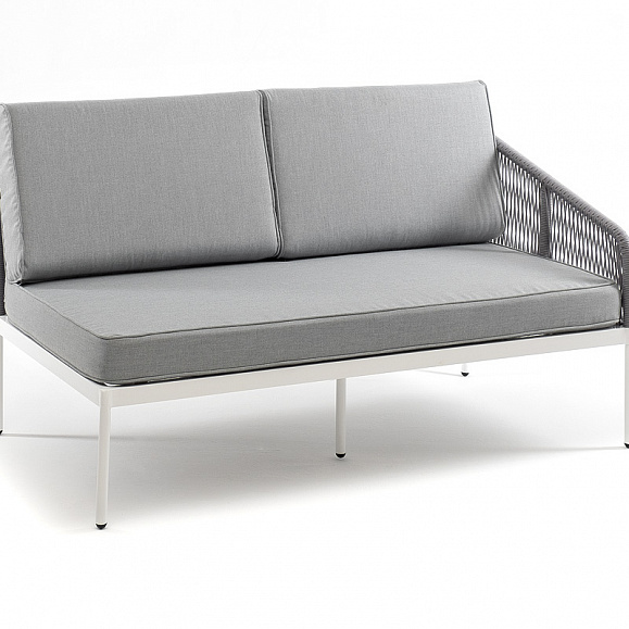 Канны левый модуль плетеный из роупа, каркас алюминий белый муар, роуп светло-серый круглый, ткань светло-серая фото 3