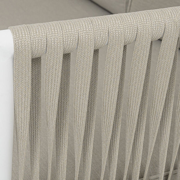 Касабланка диван 3-местный плетеный из роупа, каркас алюминий белый муар, роуп бежевый 20мм, ткань бежевая 052 фото 5