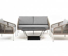 Лаунж-зона Канны 4-местная из роупа со столом Глория (серый гранит), каркас алюминиевый светло-серый, роуп серый меланж