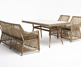 Плетеная обеденная группа Катания 4SIS из искусственного ротанга, цвет соломенный