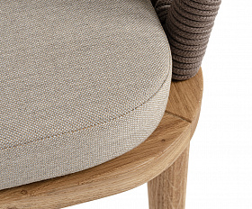 Лион стул плетеный из роупа, основание дуб, роуп коричневый круглый, ткань бежевая 15052