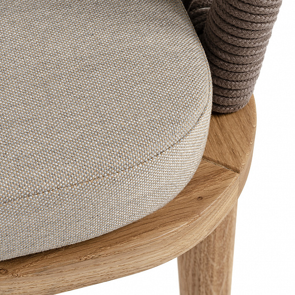 Лион стул плетеный из роупа, основание дуб, роуп коричневый круглый, ткань бежевая 15052 фото 6