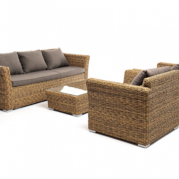 Капучино лаунж-зона из искусственного ротанга (гиацинт), цвет соломенный фото 1