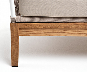 Диего диван 2-местный плетеный из роупа, основание дуб, каркас алюминий светло-серый (RAL7035) шагрень, роуп бежевый круглый, ткань бежевая 15052