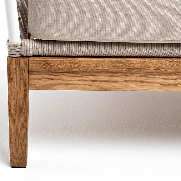 Диего диван 2-местный плетеный из роупа, основание дуб, каркас алюминий светло-серый (RAL7035) шагрень, роуп бежевый круглый, ткань бежевая 15052 фото 4