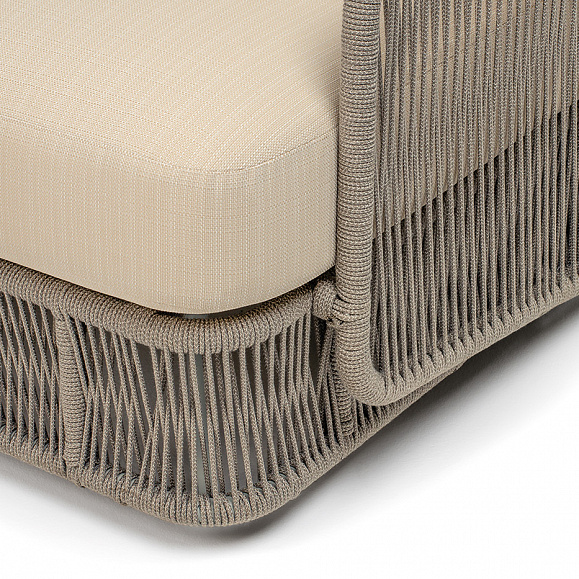 Альбано кресло плетеное из роупа, каркас алюминий светло-серый (RAL7035) муар, роуп серый меланж круглый, ткань Mossle светло-бежевая фото 4