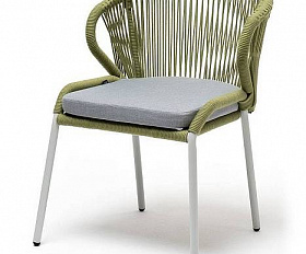 Стул Милан 4SIS плетеный из роупа, каркас алюминий светло-серый (RAL7035) муар, роуп салатовый меланж круглый, ткань светло-серая