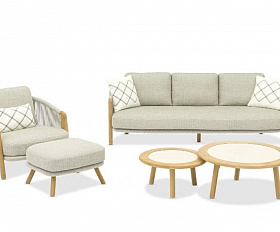 Комплект лаунж мебели Avesta Brafritid стол тик, серый/песочный, тик/алюминий/веревка