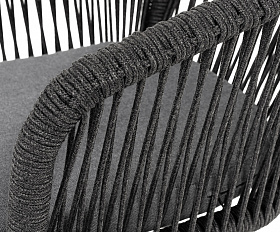 Марсель стул плетеный из роупа, каркас алюминий черный муар, роуп темно-серый круглый, ткань темно-серая 027