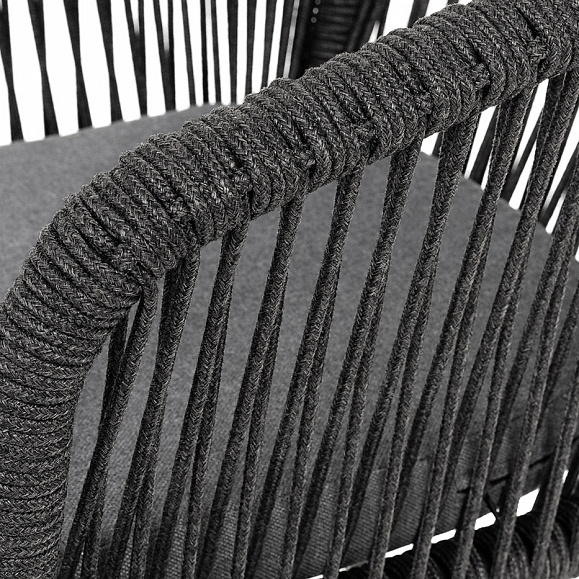 Марсель стул плетеный из роупа, каркас алюминий черный муар, роуп темно-серый круглый, ткань темно-серая 027 фото 5