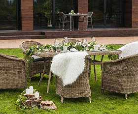 Обеденная группа Эспрессо 4SIS из искусственного ротанга, цвет соломенный