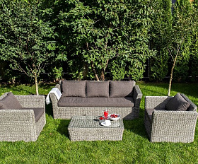 Диван трехместный Капучино 4SIS из искусственного ротанга (гиацинт), цвет графит