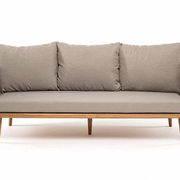 Мальорка диван 3-местный плетеный из роупа, основание дуб, роуп серо-коричневый 23мм, ткань бежевая 15052 фото 2