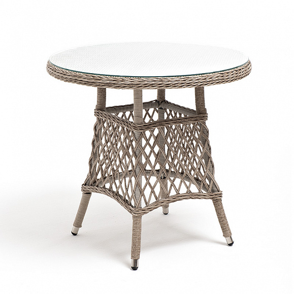 Эспрессо плетеный круглый стол, диаметр 80 см, цвет бежевый фото 3