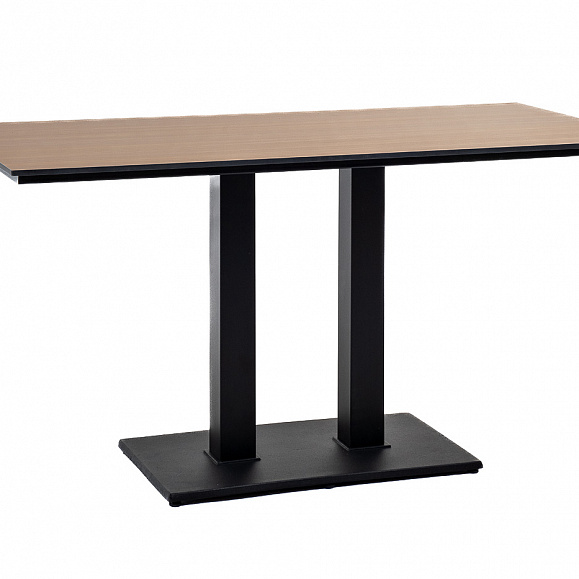 Каффе обеденный стол из HPL 140х70см, цвет дуб, подстолье двойное черное фото 1