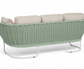 Фиджи диван 3-местный плетеный из роупа, каркас алюминий светло-серый (RAL7035) муар, роуп зеленый (4204) круглый tex, ткань Mossle бежевая
