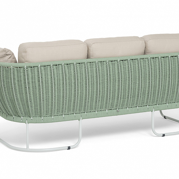 Фиджи диван 3-местный плетеный из роупа, каркас алюминий светло-серый (RAL7035) муар, роуп зеленый (4204) круглый tex, ткань Mossle бежевая фото 5