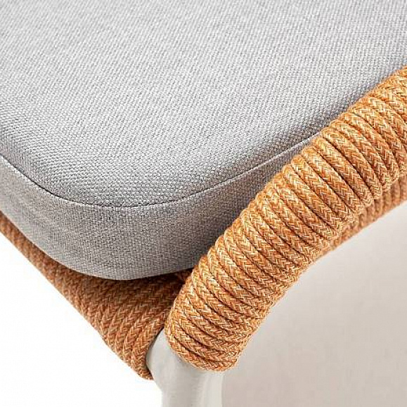 Стул Милан 4SIS плетеный из роупа, каркас алюминий светло-серый (RAL7035) муар, роуп оранжевый меланж круглый, ткань светло-серая фото 2