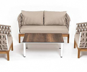 Лаунж-Зона Диего 4SIS 4-местная плетеная из роупа со столиком Канны цвета дуб, основание дуб, роуп бежевый