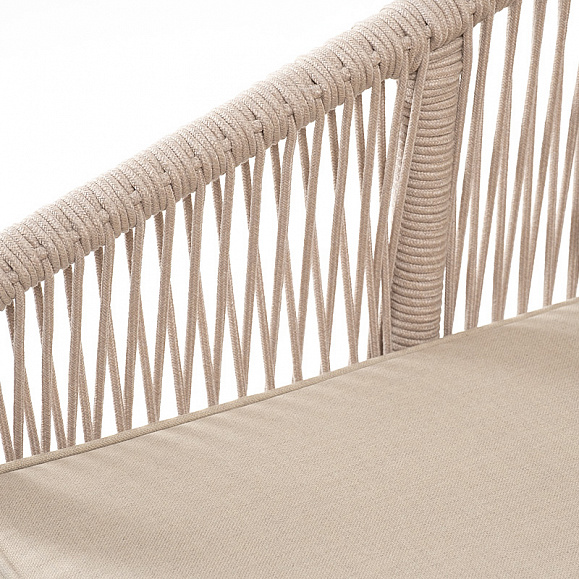 Канны диван 2-местный плетеный из роупа, каркас алюминий белый муар, роуп бежевый круглый, ткань бежевая 15052 фото 5