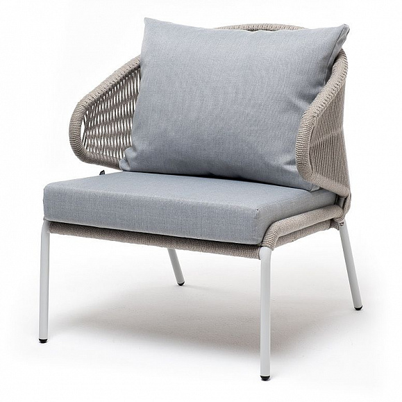 Кресло плетеное Милан 4SIS из роупа, каркас алюминий светло-серый (RAL7035) шагрень, роуп серый меланж круглый, ткань светло-серая фото 1