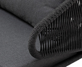 Диван трехместный Милан 4SIS из роупа (веревки), каркас алюминий темно-серый (RAL7024), роуп темно-серый круглый, ткань темно-серая