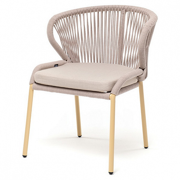 Милан стул плетеный из роупа, каркас алюминий (RAL1001), роуп бежевый круглый, ткань бежевая фото 1