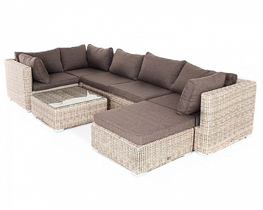 Модуль диванный угловой Лунго 4SIS из искусственного ротанга, цвет бежевый с подушками