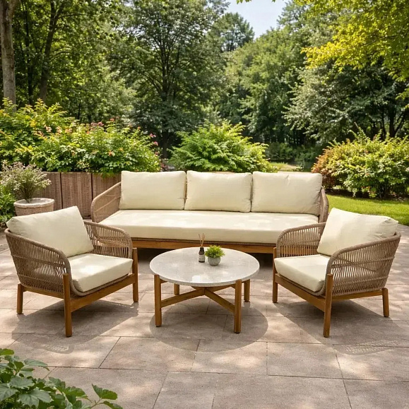 Лаунж-зона Eleonora Royal Family из натурального дерева с 3-хместным диваном фото 3