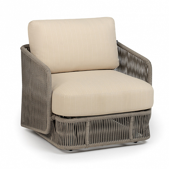 Альбано кресло плетеное из роупа, каркас алюминий светло-серый (RAL7035) муар, роуп серый меланж круглый, ткань Mossle светло-бежевая фото 3