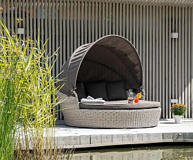 Плетеная кровать круглая Стильяно 4SIS из искусственного ротанга, цвет бежевый