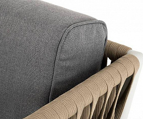 Диван Касабланка 4SIS 2-местный плетеный из роупа, каркас алюминий светло-серый (RAL7035) муар, роуп серо-коричневый 23мм, ткань серая 17