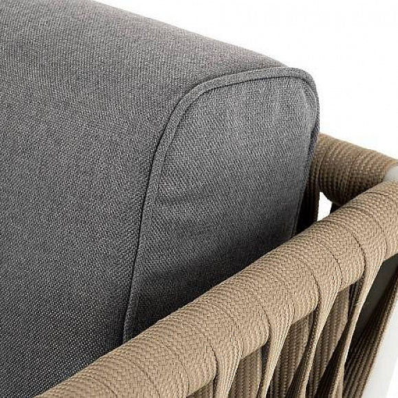 Диван Касабланка 4SIS 2-местный плетеный из роупа, каркас алюминий светло-серый (RAL7035) муар, роуп серо-коричневый 23мм, ткань серая 17 фото 2