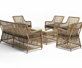 Лаунж-зона Асти 4SIS из искусственного ротанга, цвет соломенный 6 персон