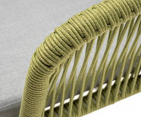 Стул Марсель 4SIS плетеный из роупа, каркас алюминий светло-серый (RAL7035) муар, роуп салатовый меланж круглый, ткань светло-серая