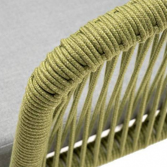 Стул Марсель 4SIS плетеный из роупа, каркас алюминий светло-серый (RAL7035) муар, роуп салатовый меланж круглый, ткань светло-серая фото 2