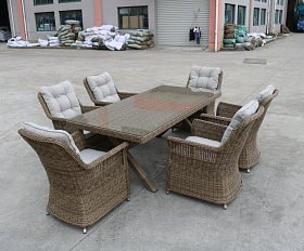 Обеденный комплект Victor Royal Family из искусственного ротанга c 6 креслами, цвет коричневый