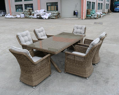 Обеденный комплект Victor Royal Family из искусственного ротанга c 6 креслами, цвет коричневый