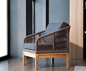 Кресло Канны 4SIS из роупа (веревки), основание дуб, цвет коричневый