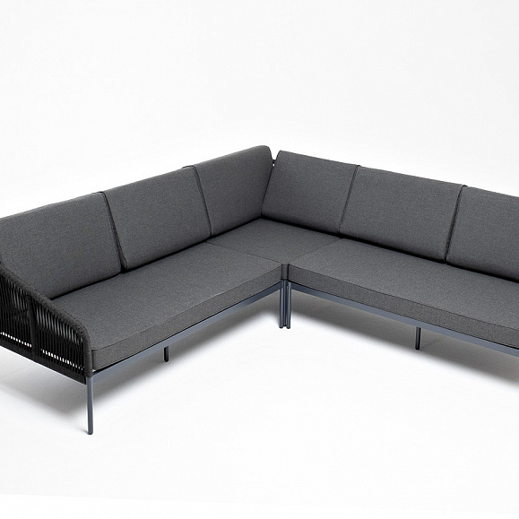 Канны диван модульный плетеный из роупа, каркас алюминий темно-серый (RAL7024), роуп темно-серый круглый, ткань темно-серая фото 2