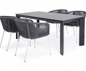 Обеденная группа Флоренция 4SIS на 4 персоны со стульями "Бордо", каркас белый, роуп серый