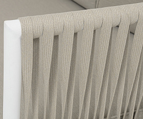 Касабланка диван 3-местный плетеный из роупа, каркас алюминий белый муар, роуп бежевый 20мм, ткань бежевая 15052