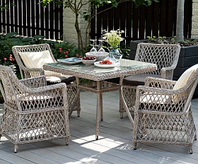 Плетеная обеденная группа Айриш 4SIS из искусственного ротанга, цвет бежевый